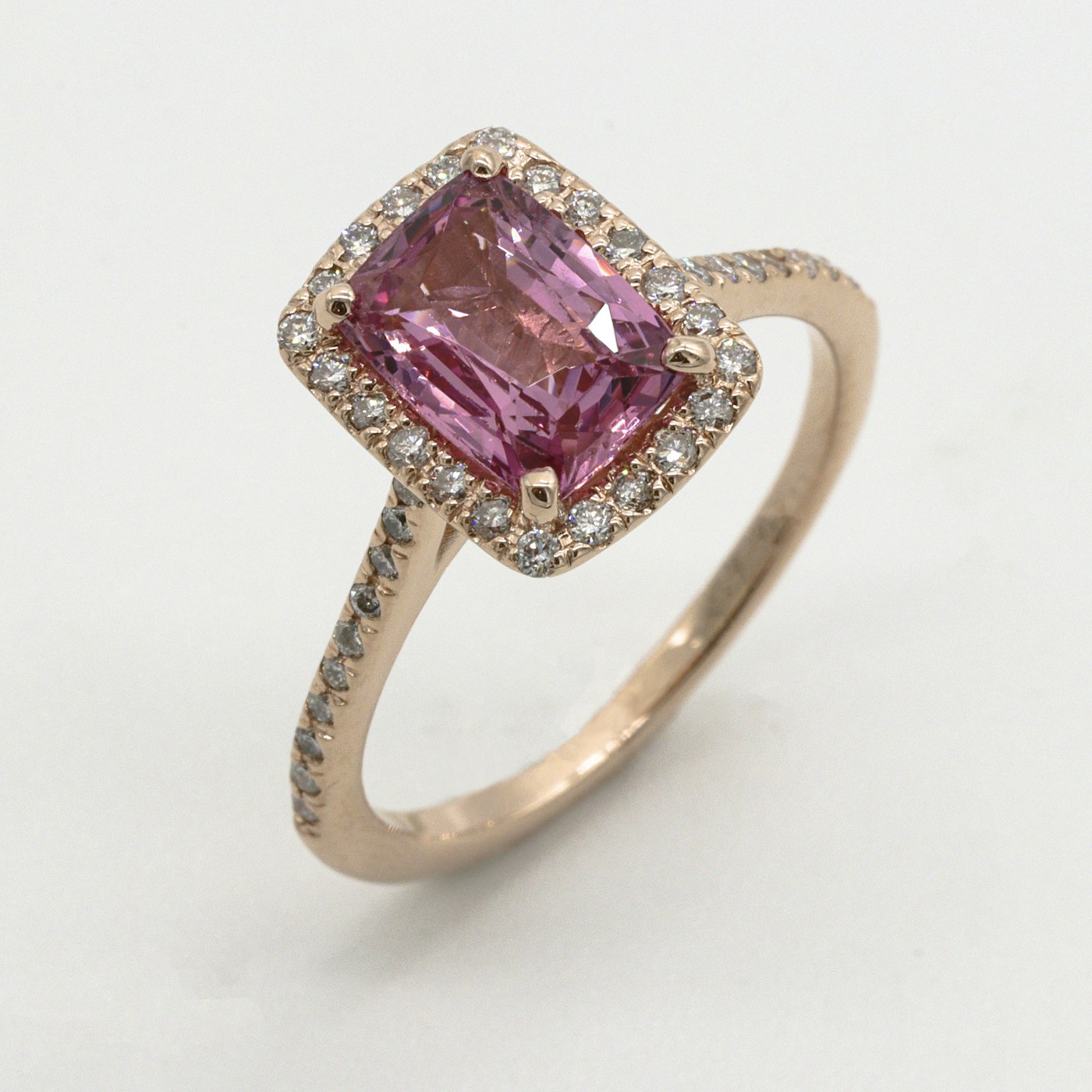 Pink Sapphire & Diamond Halo Ring